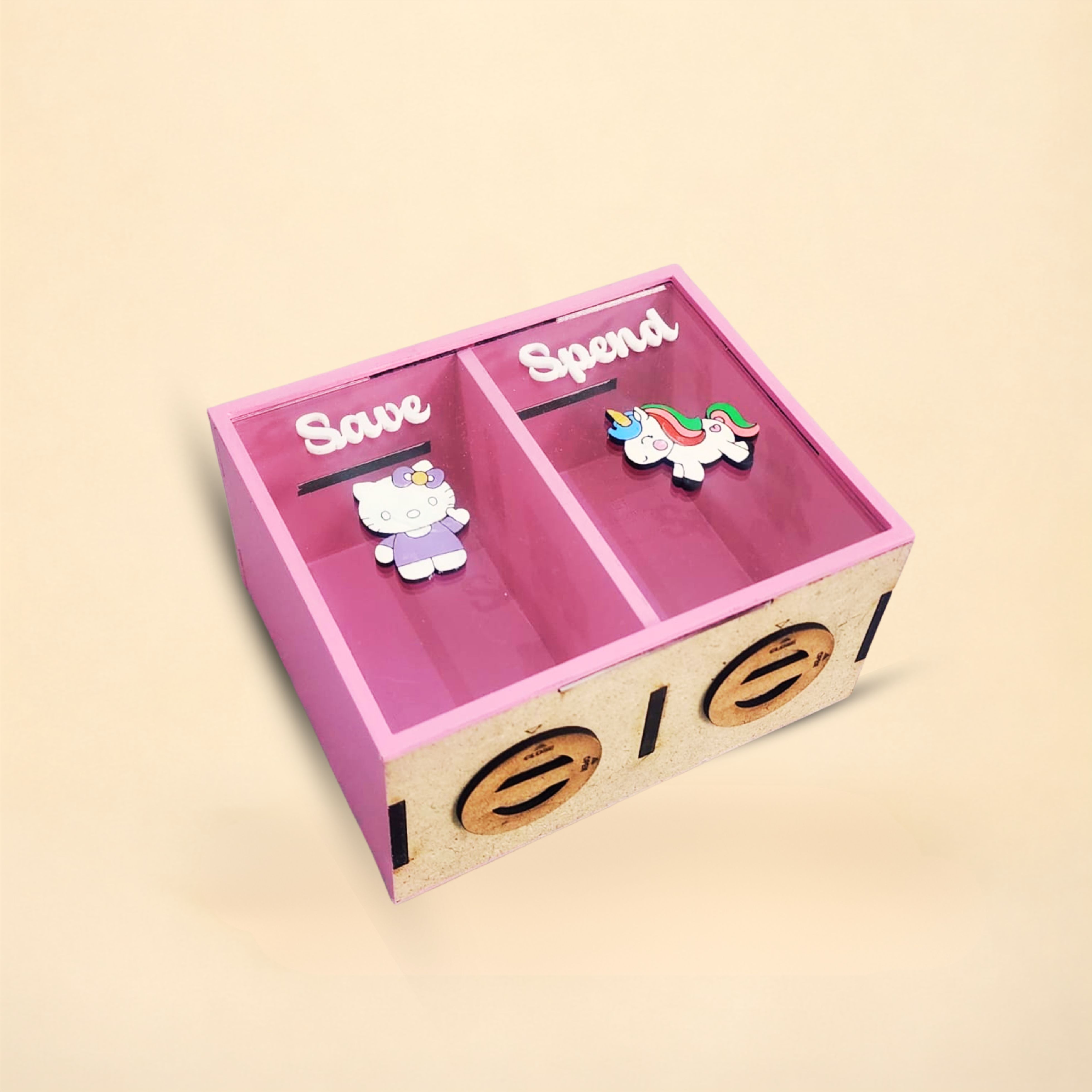 Handmade Wooden Save & Spend Piggy Bank 